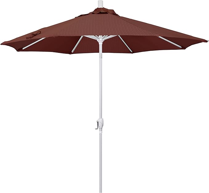 California Umbrella 9' Round Aluminum Market Umbrella, Crank Lift, Push Button Tilt, White Pole, Terrace Adobe Olefin