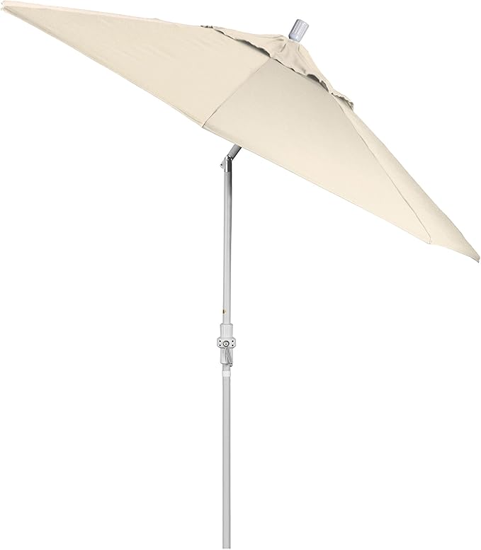 California Umbrella 9' Round Aluminum Pole Fiberglass Rib Market Umbrella, Crank Lift, Collar Tilt, White Pole, Antique Beige Olefin