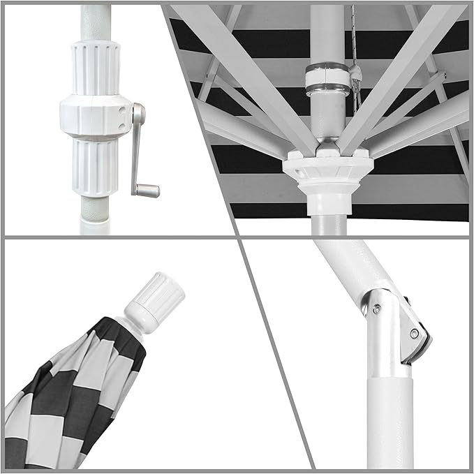 California Umbrella 7.5' Rd. Aluminum Patio Umbrella, Crank Lift, Collar Tilt, White