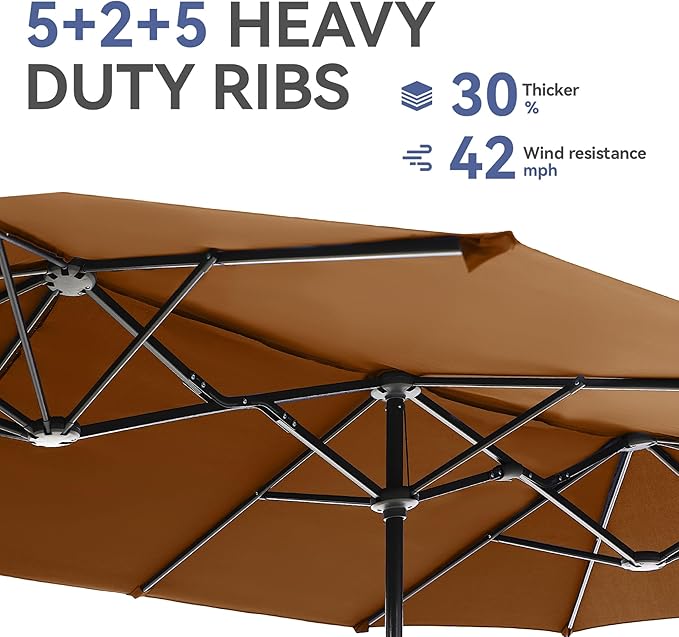 GREEN PARTY 13ft Rectangle Patio Umbrella, Double Sided Outdoor Table Umbrella with Crank & 1.5" Pole, Large Market Umbrella for Poolside Garden Deck Backyard, Tawny