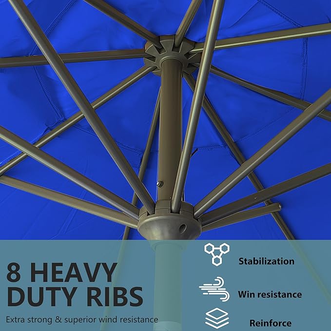 9FT Outdoor Patio Umbrella Outdoor pool Umbrella with Push Button Tilt and Crank, Market Umbrella 8 Sturdy Ribs UV Protection for Garden, Deck, Backyard (Royal Blue)
