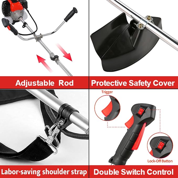 58CC Gas Powered Weed Wacker, 4-in-1 Cordless String Trimmer Brush Cutter, 2-Cycle Straight Shaft Grass Trimmer for Lawn and Garden Care Trimming