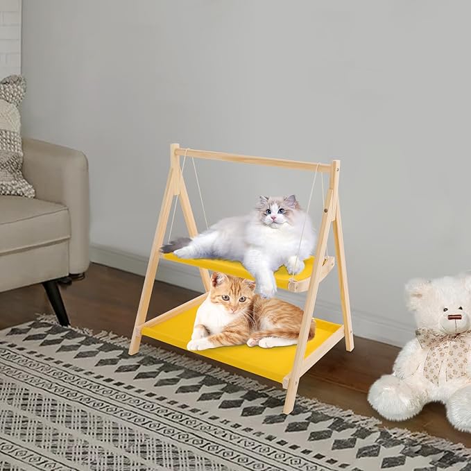Double Deck Cat Hammock Comfortable Hammock for Indoor Kittens, Ferrets, Hamsters, Rabbits - Yellow
