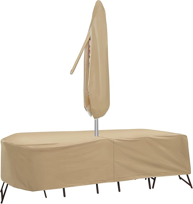Protective Covers Weatherproof Patio Table and Chair Set Cover, 80 Inch x 96, Inch Oval/RectangleTable, Tan - 1151-TN