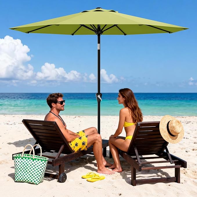 Garvee 9FT Patio Umbrella - Outdoor Table Umbrella with Smooth Crank Lift, Push Button Tilt and 8 Sturdy Ribs - Market Umbrella UV Protection Waterproof for Pool, Deck, Yard, Garden