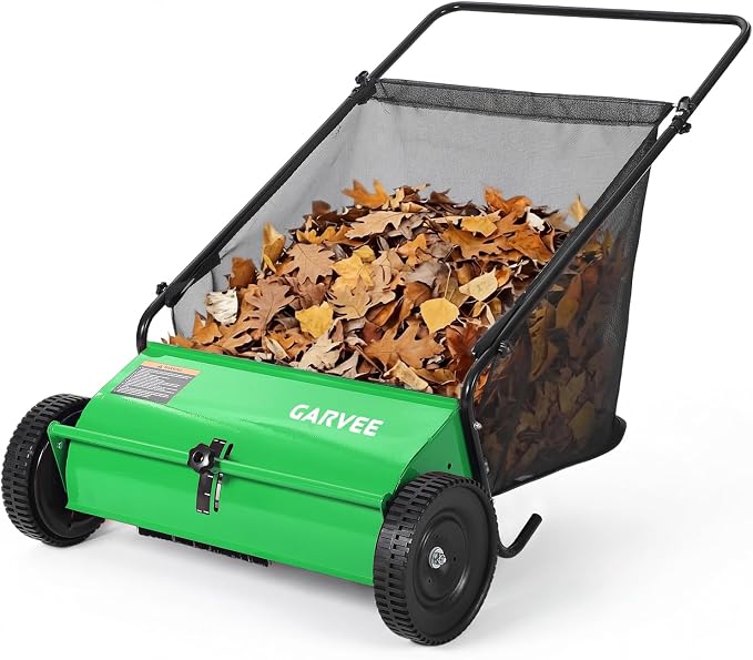Push Lawn Sweeper 26Inch-Heavy Duty Walk Behind Leaf Collector and Yard Sweeper for Outdoor,Patio,Driveway,Garden Grass Sweepers,4 High Speed Spinning Brush,7 Cu. ft. Hopper Capacity