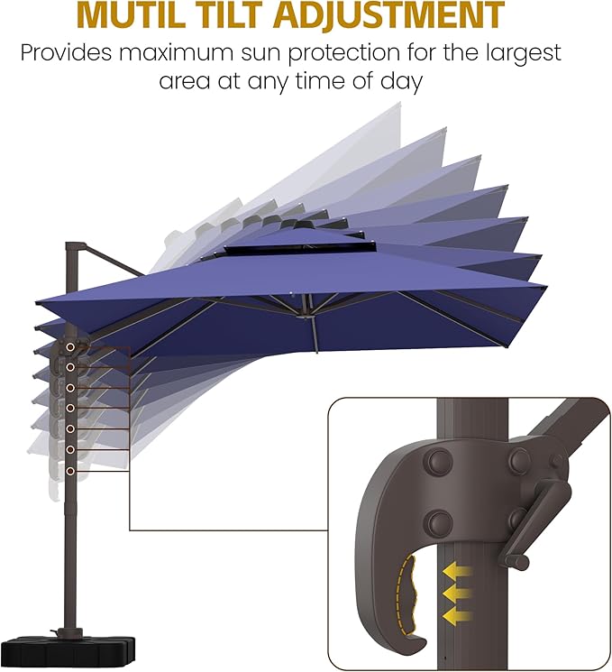 HASLE OUTFITTERS 10x13 FT Patio Cantilever Umbrella with Base, Outdoor Large Offset Rectangular Double Top Heavy Duty Umbrellas with 360° Rotation for Pool Garden Deck，Navy