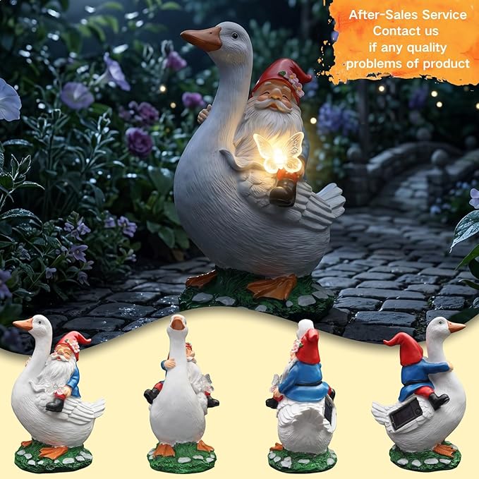 Garden Gnomes Outdoor, Funny Lawn Gnome Statue Decorations, Solar Gnome Riding Goose Figurines Ornament for Patio, Balcony, Yard - Mothers Day Gifts for Women, Mom, Grandma