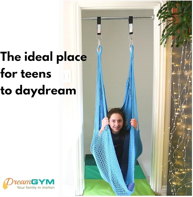 DreamGYM Doorway Hammock Swing - Hammock Chair with Stand in Door Frame- Sensory Swing for Adults and Children - Sky Blue