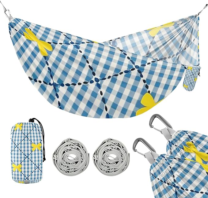 Yellow and Blue Bow Check 330lb Capacity Hammocks Backyard Hammock for Patio Backyard Lounge Base Base para hamacas para adultos
