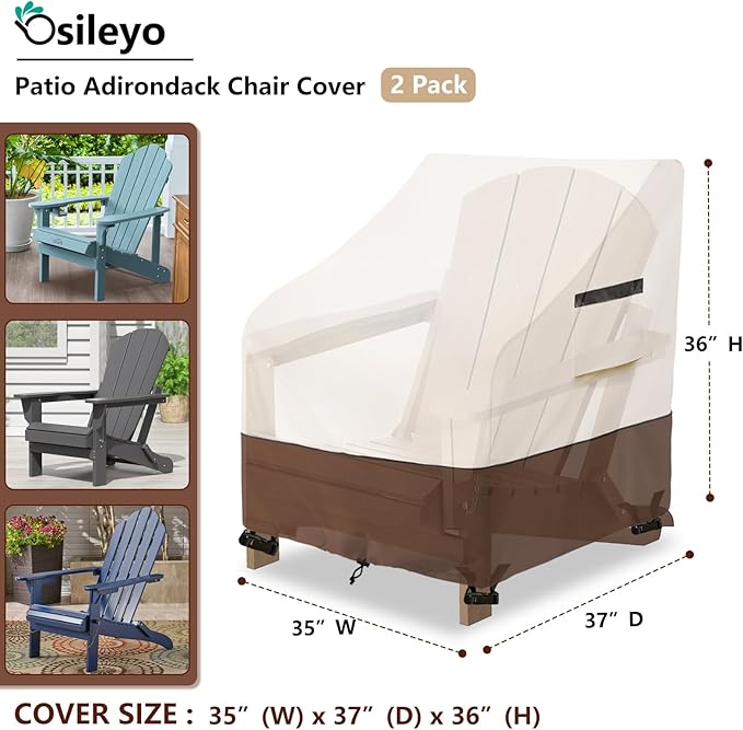 Patio Chair Covers Waterproof Heavy Duty Patio Furniture Covers for Outdoor Adirondack Chair 35 W x 37 D x 36 H inches,Beige & Brown