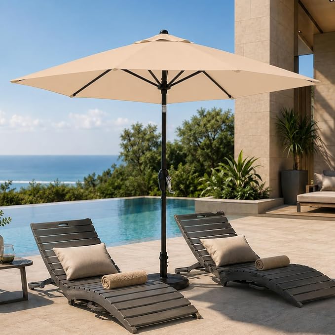 7.5ft Patio Umbrella, Outdoor Table Market Umbrella with Smooth Crank Lift, 6 Windproof Fiberglass Ribs, UPF50+ UV Protection for Deck, Pool, Garden and Backyard