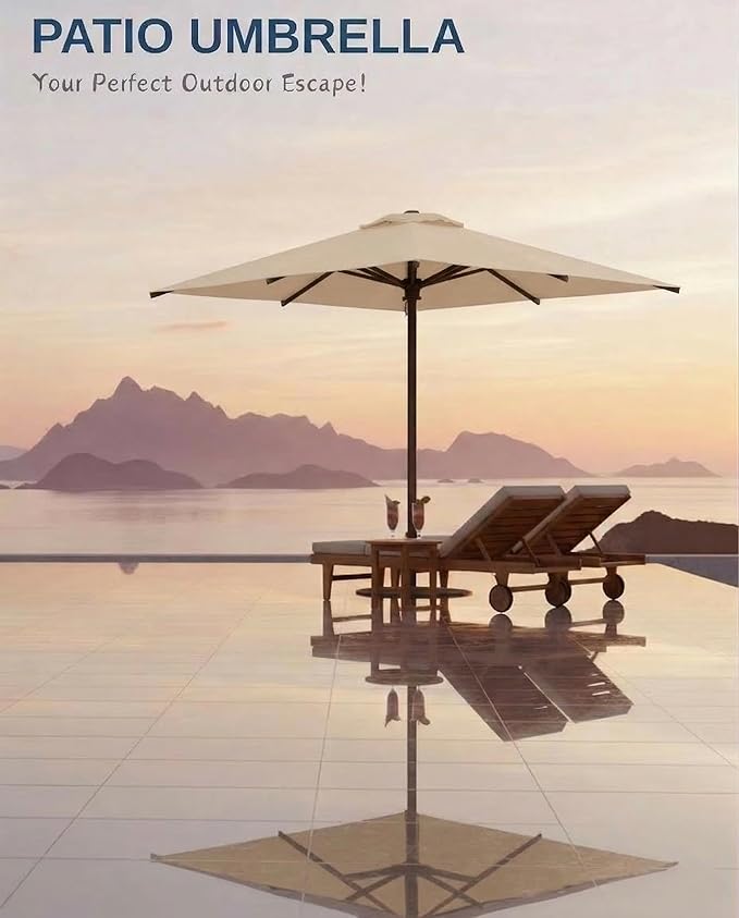 6.5x10FT Patio Umbrella, Outdoor Umbrella with Push Button Tilt and Crank, 8 Sturdy Ribs, UV Protection & Waterproof Market Umbrella for Pool, Backyard, Beach,Deck (Beige)