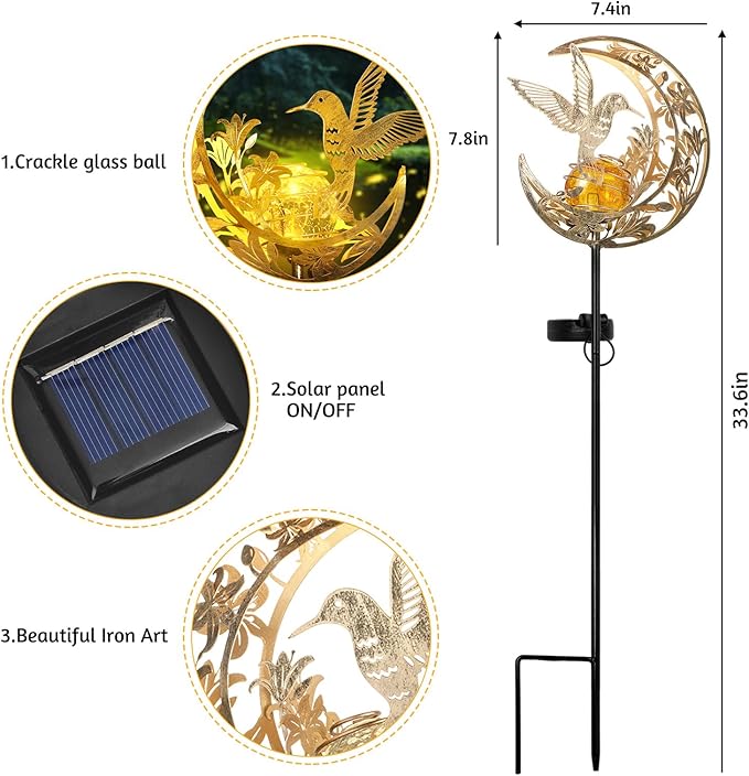 Solar Lights Outdoor Mothers Day Gifts Hummingbird Garden Decor Mothers Day Gifts for Women Mom Grandma Sister Fairy Solar Lights Metal Solar Garden Decoration for Yard, Patio, Backyard, Porch, Lawn