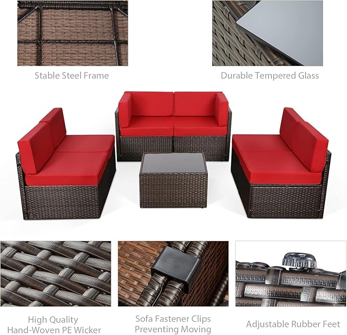 U-MAX Outdoor Sectional Furniture Chair Set with Cushions and Coffee Table,Patio PE Rattan Wicker Sofa, 7 Piece