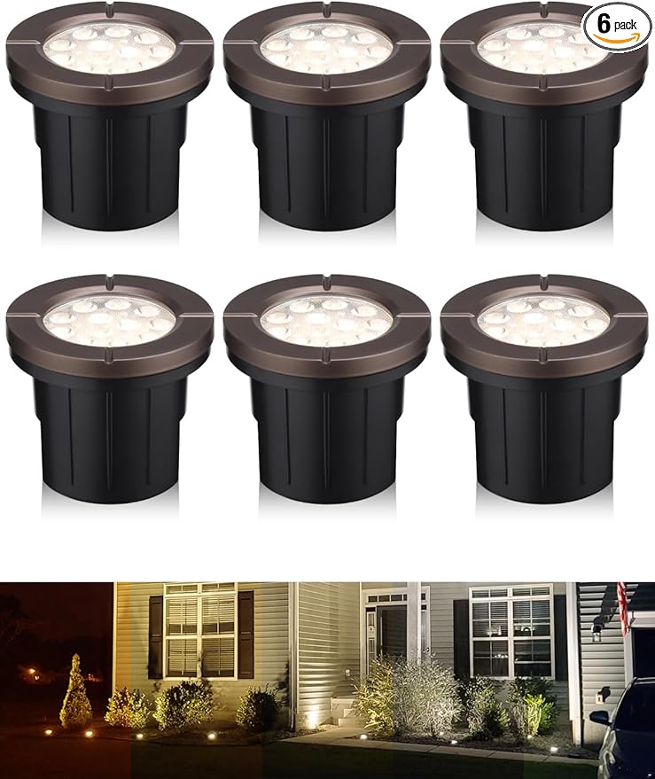 LEONLITE Dia. 4 Inch 5CCT Well Lights Landscape LED In Ground, 5 Color Temperature Selectable, 12-24V AC/DC CRI90 Low Voltage Outdoor Garden Landscaping, Aluminum Housing, Oil Rubbed Bronze, Pack of 6