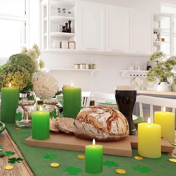 6 Pcs St Patrick s Day Flameless Candles LED Flameless Pillar Candles Wax LED Fake Candle with Remote and Timer Flickering H 4 5 6 for Wedding Party Holiday Party Decor