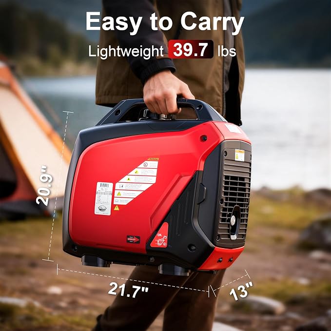2000W Portable Inverter Generator for Home Use, Quiet Small Generator for Camping Outdoor, EPA Power Station with Fuel Shut Off and CO Minder, ECO Mode