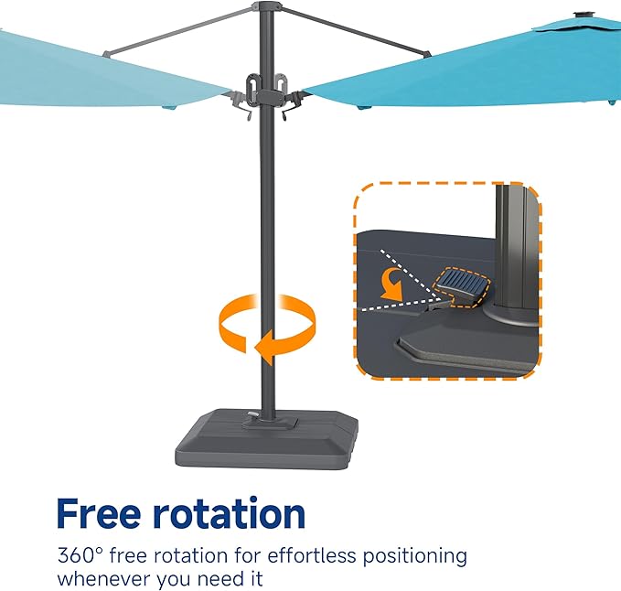 FLAME&SHADE 11ft Cantilever Patio Umbrella with Base, Round Offset Umbrella with Solar Light Strips, Large Heavy Duty Outdoor Aluminum 360° Rotation,for Deck,Pool,Backyard