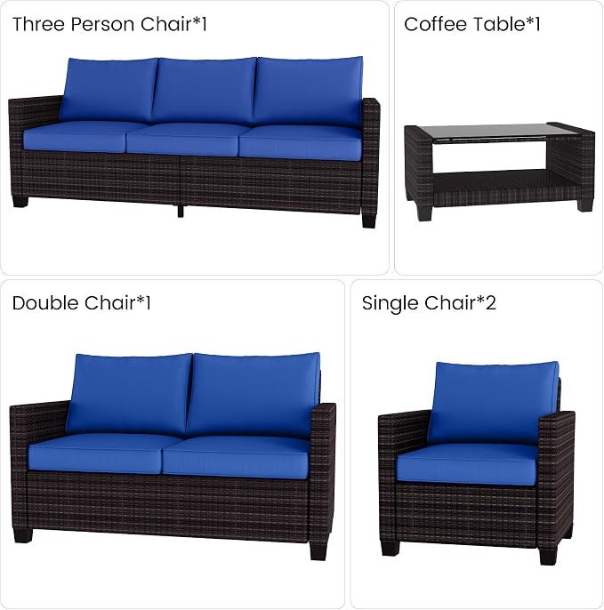 GAOMON 5-Piece Outdoor Patio Furniture Sets, 7 Seat PE Rattan Furniture Sectional Sofa Set with Storage Table, Patio Conversation Sets with Water-Repellent Cushions for Backyard, Deck, Poolside
