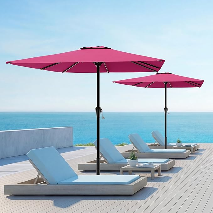 AreShark 8' x 10' Rectangle Patio Umbrellas for Outdoor, Outdoor Table Umbrella, Large Outdoor Patio Umbrellas with 8 Sturdy Ribs for Pool, Garden, Market (Rose Pink)