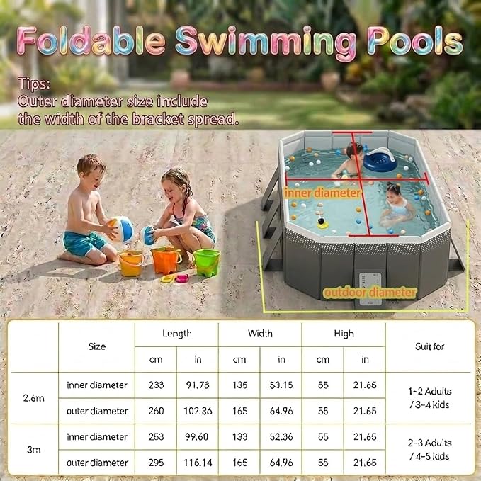 Jessie Foldable Pool for Kids and Adults Non InflatableFrame Outdoor Swimming Pool Blue Kiddie Pools Thickened Support Dog Above Ground Garden Backyard (102.36 in)