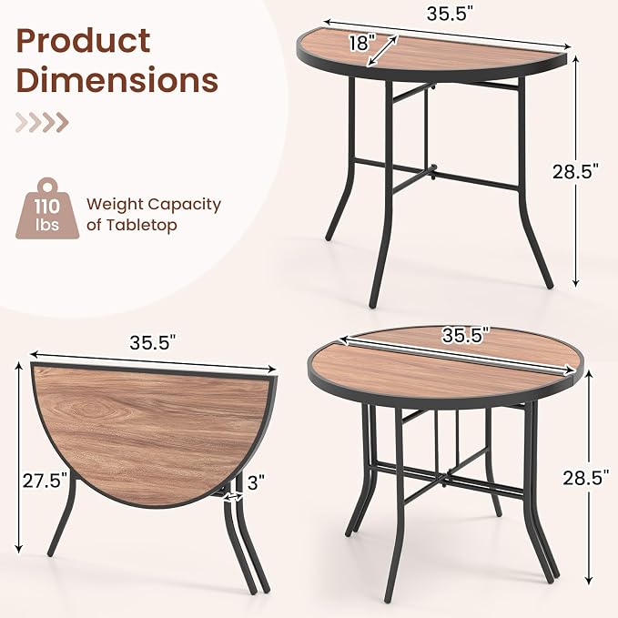Giantex Half Round Folding Table, Half Moon Dining Table with Heavy-Duty Metal Frame, Portable Space-Saving Semi-Circle Bistro Table for Banquet Event Patio Garden Entryway (2)