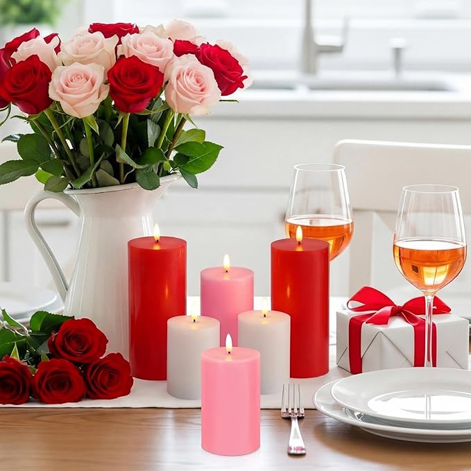 6 Pcs Mother's Day Flameless Candles LED Flameless Pillar Candles Wax LED Fake Candle with Remote and Timer Flickering H 4" 5" 6" for Home Table Dating Wedding Party Decor