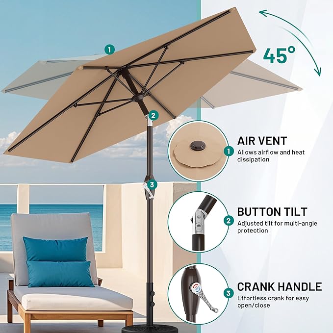 AreShark 7.5FT Patio Umbrella Table Market Umbrella w/Tilt and Crank, Heavy-Duty Outdoor Umbrellas for Pool, Deck, Garden and Backyard, Beige