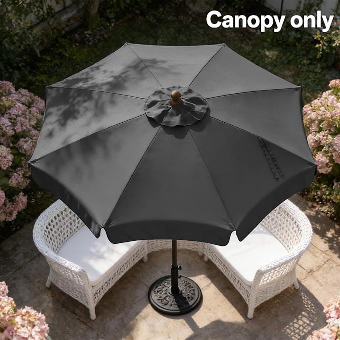 MASTERCANOPY Valance Patio Umbrella 9 ft Replacement Canopy for 8 Ribs-Charcoal Grey Canopy Only