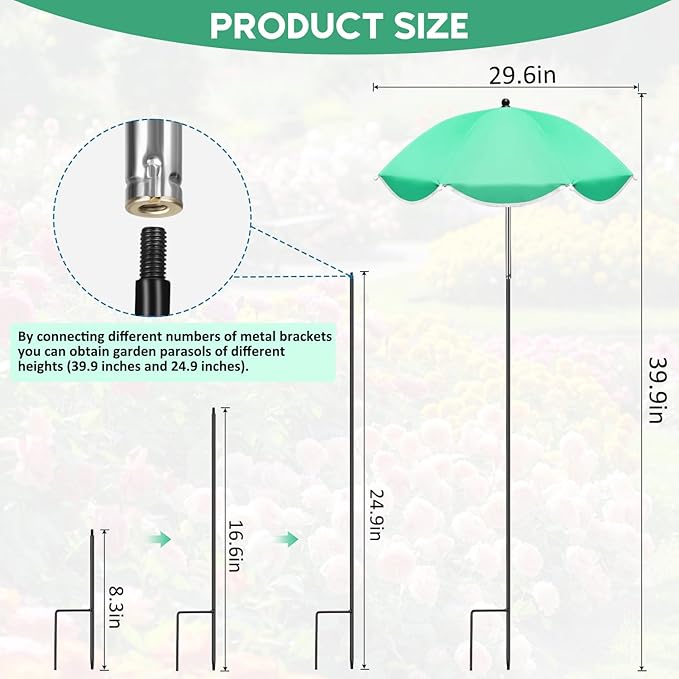 QRRICA 23.6" Adjustable Garden Umbrella Shade for Outdoor Use, Potted Greenery & Garden Beds – Angle-Adjustable Sun Protection