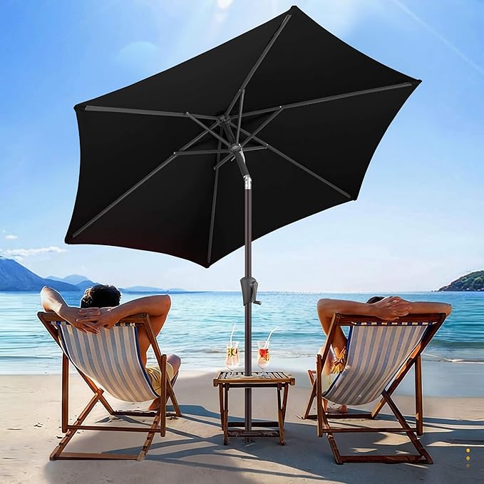7.5FT Outdoor Patio Umbrella - Table Umbrella Waterproof UV Protection, Sombrillas de Patio with Push Button Tilt, Sun Umbrella for Pool, Porch, Garden, Deck, Backyard (Black)