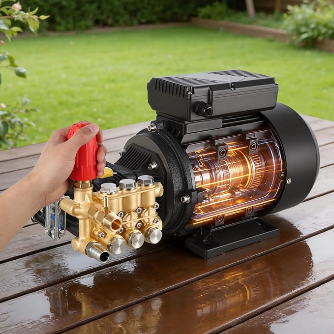 VEVOR Electric Pressure Washer Pump Kit, 1950 PSI, 3.2 GPM, Triplex Power Washer Pump with 5 HP Motor 240 V, Adjustable Water Pressure, for Washing Cars, Gardens, Exterior Walls, Machinery Equipment