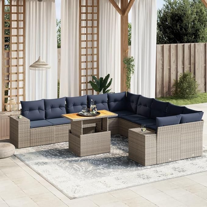 vidaXL Patio Sofa Set with Cushions 11 Piece, Outdoor Sectional Sofa Couch, Patio Conversation Set for Garden Backyard, Gray Poly Rattan