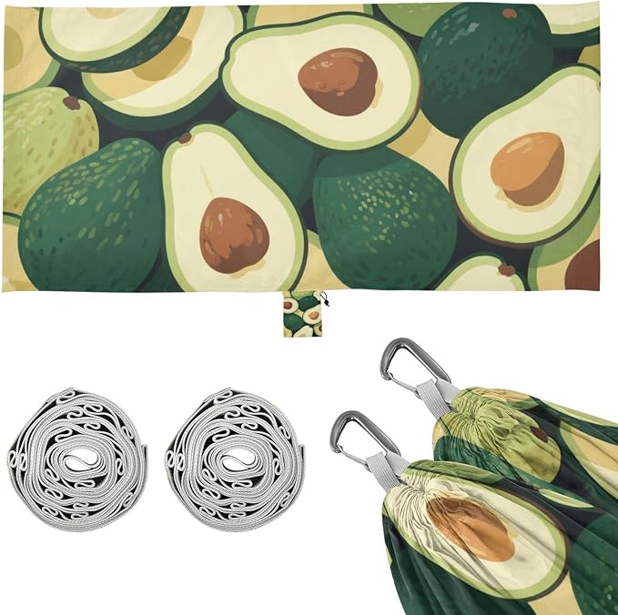 Green Cartoon Avocado Fruits 330lb Capacity Outdoor Hammocks Fabric Hammock for Outside Patio Backyard Poolside Base para poner hamaca