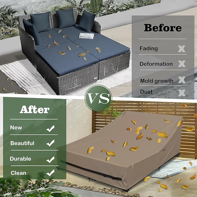 Waterproof Outdoor Daybed Cover Heavy Duty 600D Weather-Resistant Patio Sunbed Wicker Furniture Sofa Covers 63"L x 54"W x 28"H UV Resistant Anti-Fade Material,Outdoor Canopy Day bed Sofas Cover,Camel