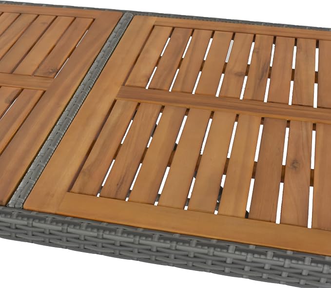 WILLIAMSPACE Patio Bar Table Set of 5, Outdoor Wicker Height Bar Table & 4 Chairs with Cushions & Wood Tabletop, Bistro Set for Backyards Porches (Brown+Grey)