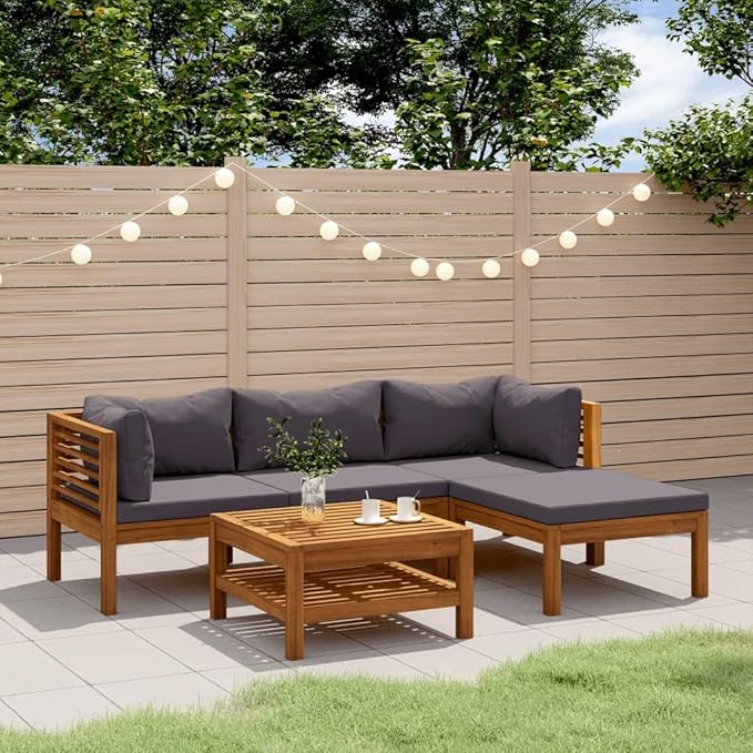 Backyard Furniture Patio Conversation Sets Outdoor Seating 5 Piece Patio Lounge Set with Cushion Solid Acacia Wood Suitable for Swimming Pool, Courtyard, Garden