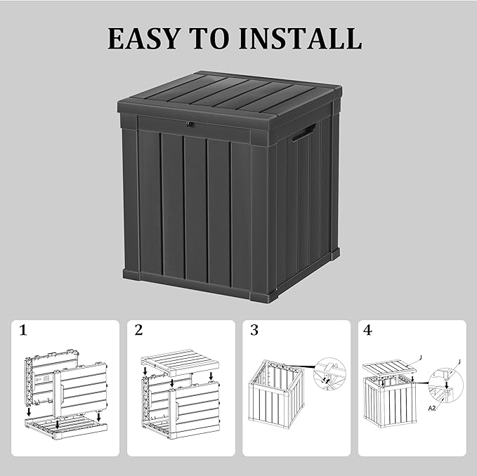 LAUSAINT HOME 50 Gallon Resin Deck Box, Package Delivery Box with Lockable Lid, Waterproof Outdoor Storage Box For Garden Tools, Patio Cushions(50 Gallon,Black)