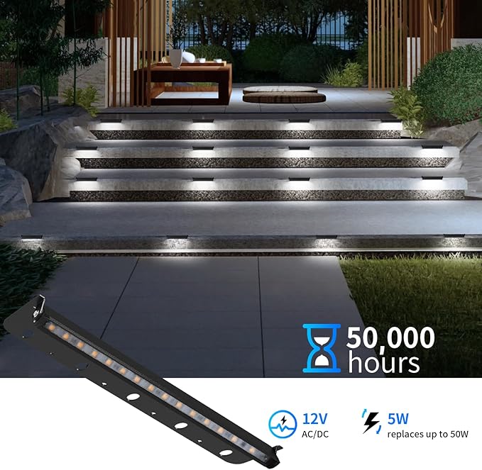 4-Packs 5W 12inch LED Hardscape Paver Lighting,12V AC/DC Low Voltage Retaining Wall Lights,Landscape Lighting,5000K Daylight White Outdoor Step Light,50,000 Hours Lifespan-Black