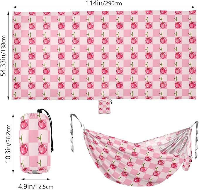Camping Hammock Outdoor Hammocks for Outside Cherry Lattice Beach Trees Portable Lightweight with Pockets Tree Straps Indoor