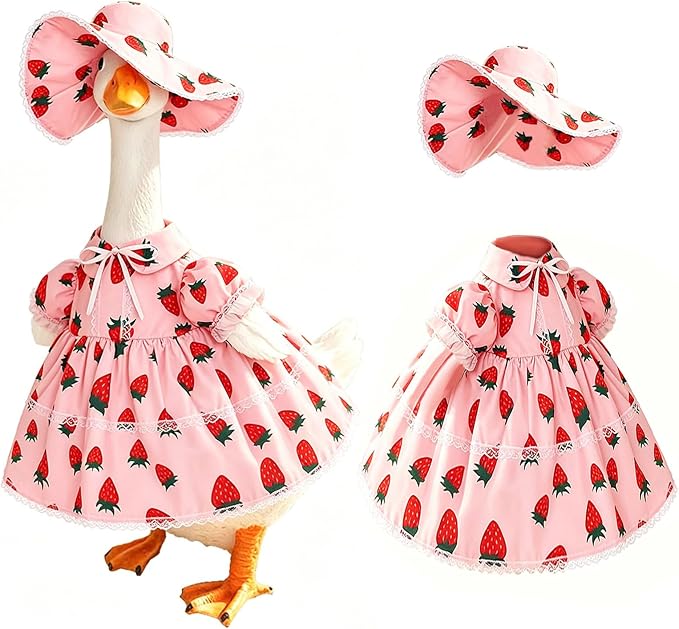 Summer Porch Goose Outfit for 23'' Cement Statue Goose, Strawberry Porch Goose Clothes Skirt Costume for Summer Outdoor Yard Lawn Patio Decor