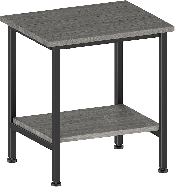Outdoor Side Table Patio Table Small with Storage, Grey | 2-Tier Outdoor End Table, Weather Resistant, Easy Maintenance, for Patio, Pool, Beach, Porch, Deck, Indoor or Outdoor