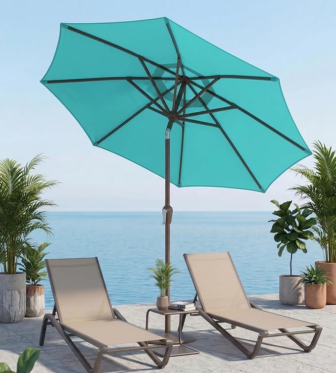 10FT Patio Umbrella, Outdoor Umbrella with Push Button Tilt and Crank, 8 Sturdy Ribs, UV Protection & Waterproof Market Umbrella for Pool, Backyard, Beach,Deck (Peacock Blue)