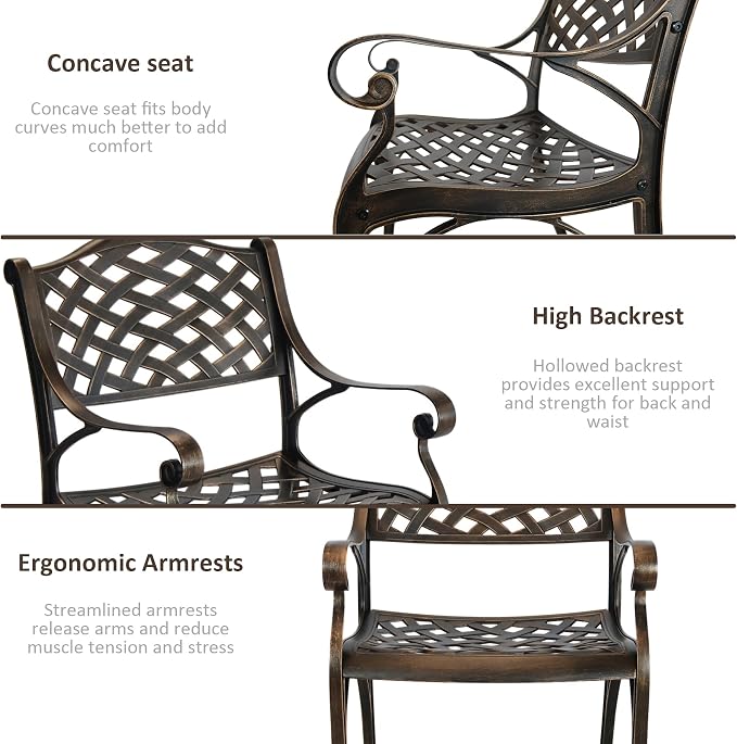 Patio Dinning Set Weather Resistant Cast Aluminum Patio Furniture Set with Umbrella Hole, Bistro Dining Set for Garden (48" x 48" Table B and 6 Chairs Bronze, 7 Pieces)