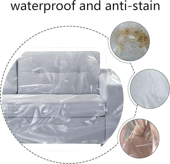 Plastic Loveseat Cover - 84" W x 40" D x 36" RH x 18" FH - Heavy Duty Vinyl, Waterproof, Slipover for Pets & Scratch Proof Furniture Protection