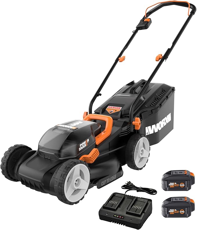 Worx WG779 40V 14" Cordless Lawn Mower + String Trimmer & Leaf Blower Cordless with Battery and Charger