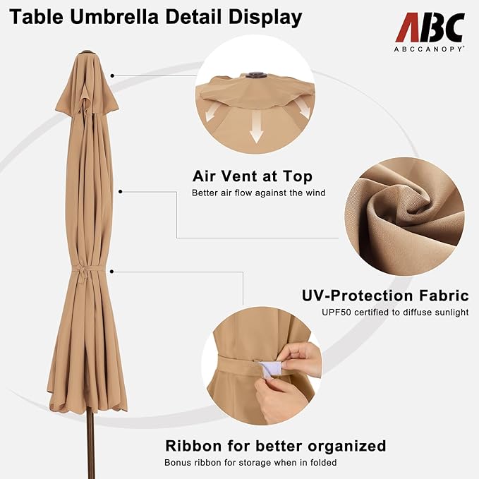 ABCCANOPY 7.5ft Scalloped Patio Umbrella, Outdoor Table Umbrella with Tilt and Crank, Fiberglass Ribs Deck Umbrella for Patio, Pool, Garden, Picnic (Sand)
