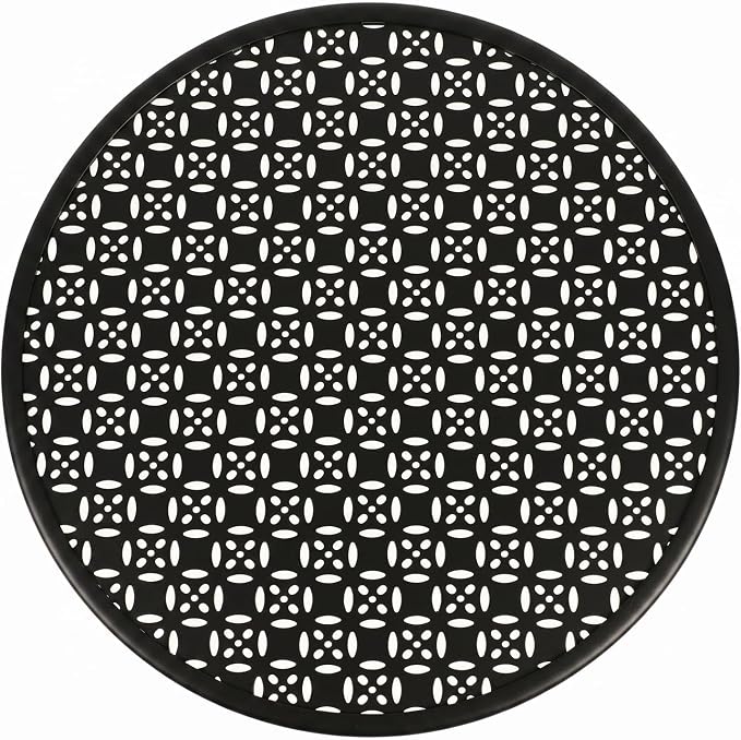 danpinera Outdoor Side Tables, Small Black Round End Table with Flower Cut Outs for Patio Yard Balcony Garden Bedside