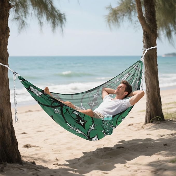 Green Gothic Floral Outdoor Hammocks with Tree Straps Cloth Hammock for Camping Travel Accessories